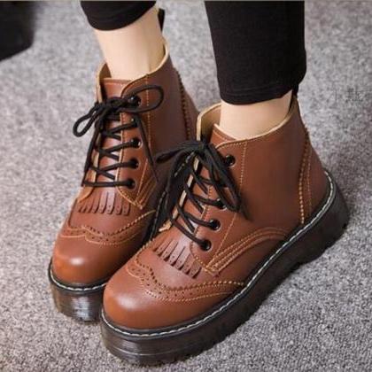 FREE SHIPPING Vintage Brown College Tassel Platform Ankle Boots on Luulla