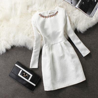 FREE SHIPPING Fall Winter 2016 Elegant Embroidered White Dress