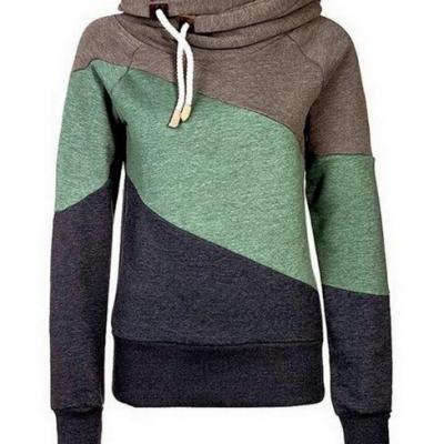 FREE SHIPPING Fall/Winter Long Sleeve Color Block Hoodie Sweater Sweatshirt