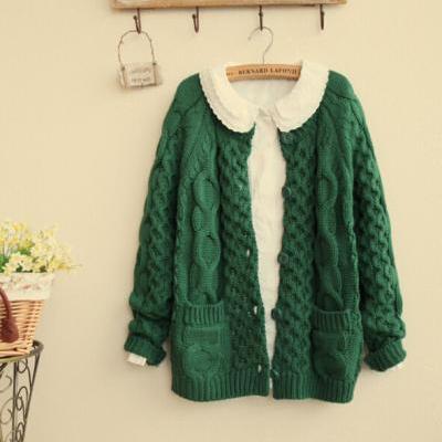 FREE SHIPPING Vintage Pockets Cable Cardigan