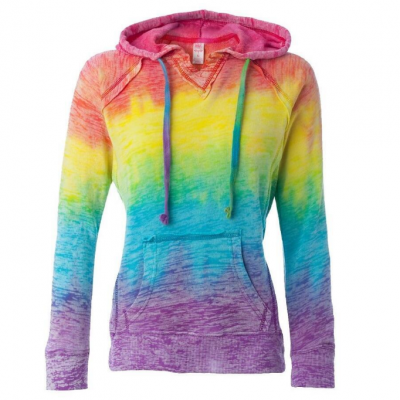 Fall Winter Fashion Tie Dye Rainbow Print Pocket Front Hoodie Sweatshirt Sweater