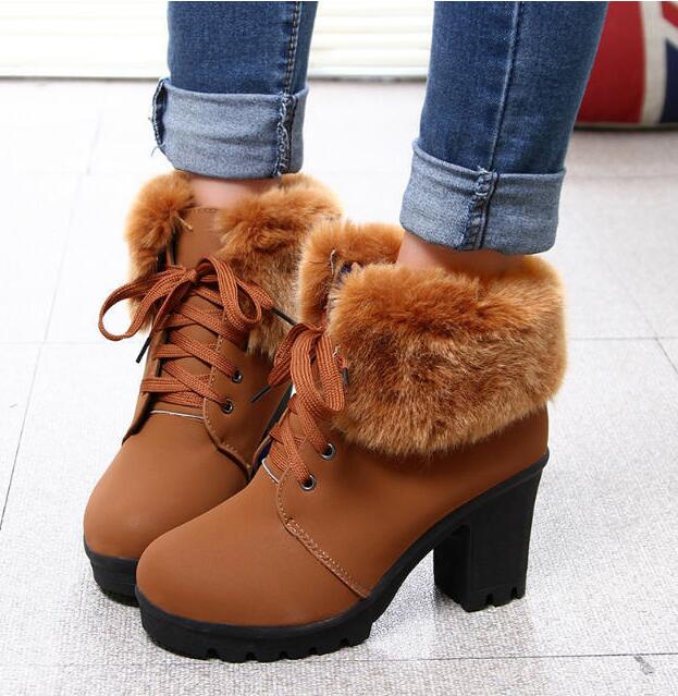 FAST SHIPPING Fall/ Winter Fashion Women Lace Up Heeled Boots With Fur ...
