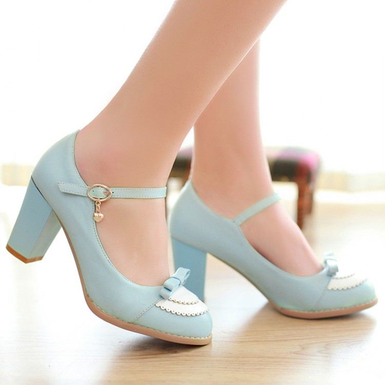 FREE SHIPPING Cute Pastel Blue Bow Heeled Shoes on Luulla