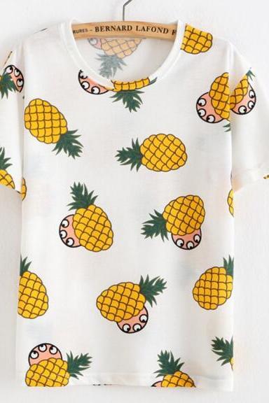 Fast Harajuku Cute Pineapple Printed Summer T-shirt