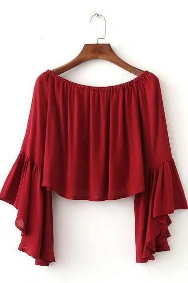 Off-the-shoulder Cropped Top with Flared Sleeves