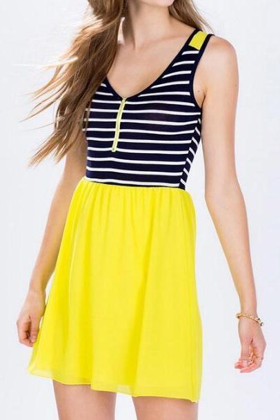 Color Block Striped Sleeveless Summer Dress