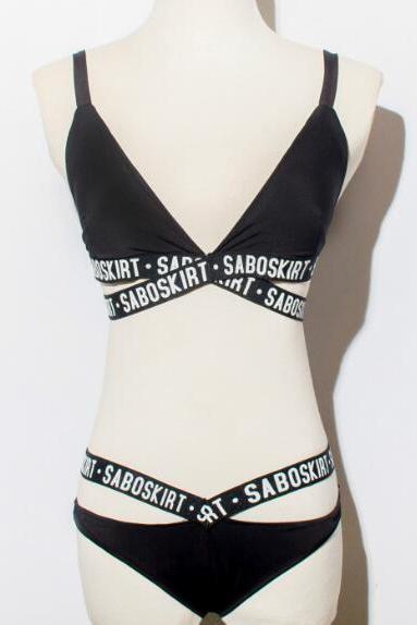 Women&amp;#039;s Summer Fashion Sexy Black Letter Print Cross Bikini Set Swimsuit