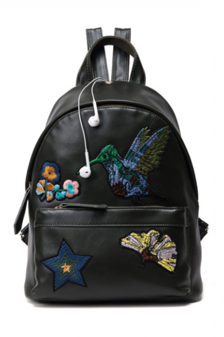 Women Fashion Trendy Vintage Ethnic Flower Embroidered Backpack Travel Shoulder Bag Crossbody Bag Handbag