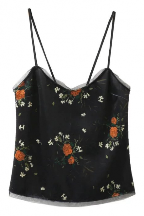 Black Velvet Camisole Featuring Floral Print