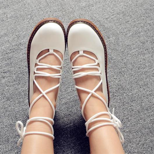FREE SHIPPING Cute White Lace Up Round Toe Flat Shoes on Luulla