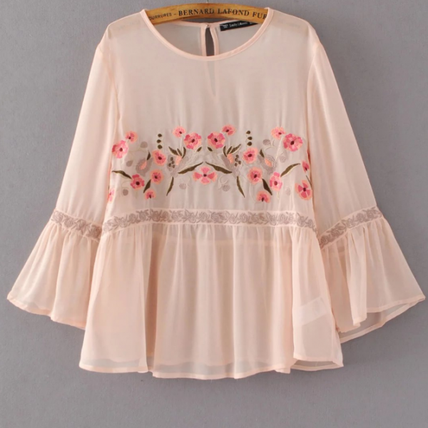 Pink Floral Embroidered Bl..