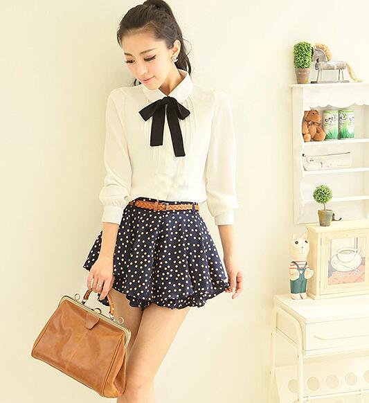 FAST SHIPPING Retro White Lace Up Bow Chiffon Blouse on Luulla